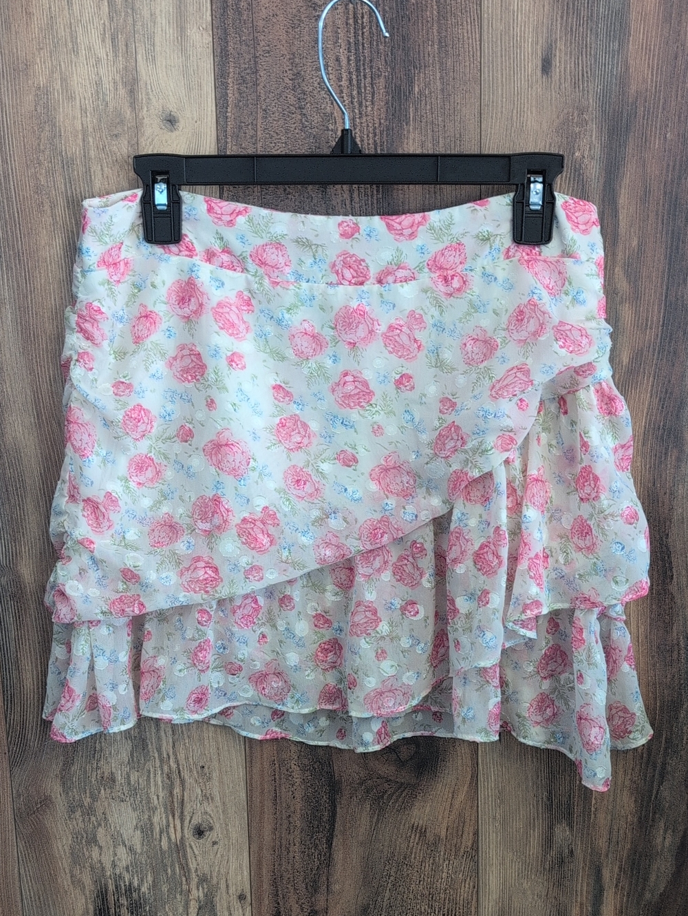 Altar'd State Pink Rose floral Print Asymmetrical Ruffle Skirt L      850A